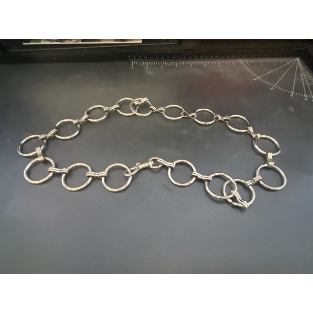 VTG Silver Circle Link Chain Belt O-Ring Y2K Mod Waist Belt Boho